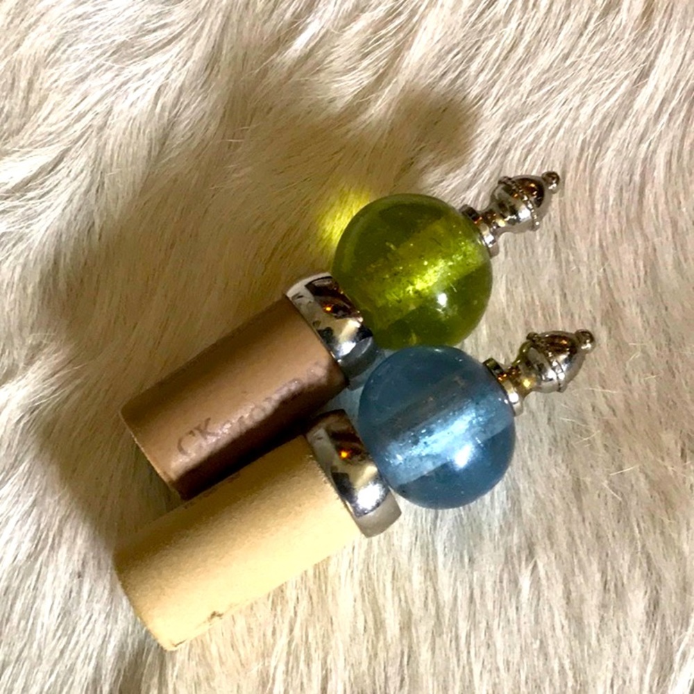 Bubble/Seeded transparent handblown glass stoppers light blue and lime